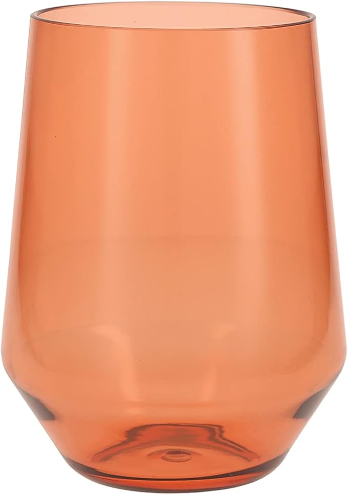 Fortessa Sole Outdoor Shatter Resistant BPA Free Premium Copolyester Plastic Drinkware 6 Pack, Terra Cotta Orange, Stemless Wine Glass