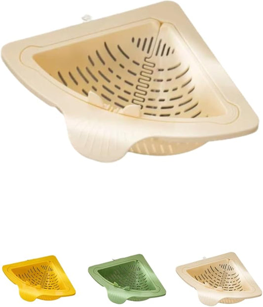 Triangular Draining Basket for Sink, Magnetic Corner Sink Strainer Basket, Touch-Free Food Catcher For Kitchen Sink (White)