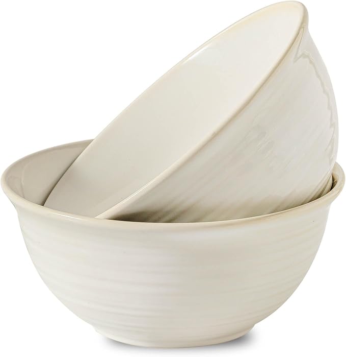Serving Bowls Set of 2, 60 Ounce Ceramic Large Bowls, Deep Kitchen Bowls for Salad Soup Ramen Pasta Cereal Fruit, Microwave Oven Dishwasher Safe, Ideal for Home Dining & Gifting, Arctic white