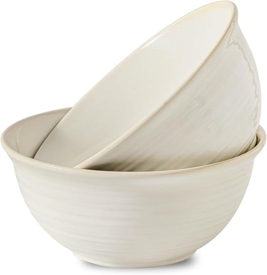 Serving Bowls Set of 2, 60 Ounce Ceramic Large Bowls, Deep Kitchen Bowls for Salad Soup Ramen Pasta Cereal Fruit, Microwave Oven Dishwasher Safe, Ideal for Home Dining & Gifting, Arctic white