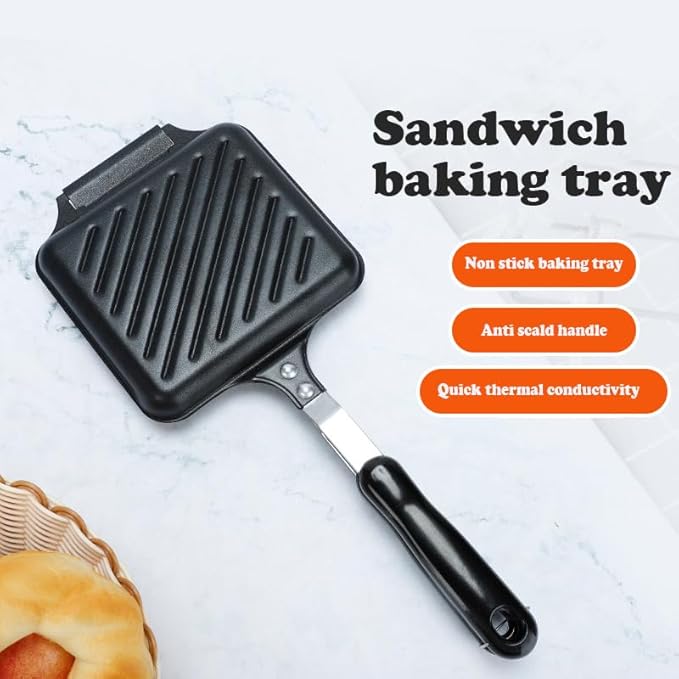 Sandwich Maker, Grilled Panini Maker Pan with Non-Stick Plates, Stovetop Toasted Sandwich Maker Press, Double Sided Aluminum Flip Cheese Maker Frying Pan for Home Kitchen Breakfast Camping