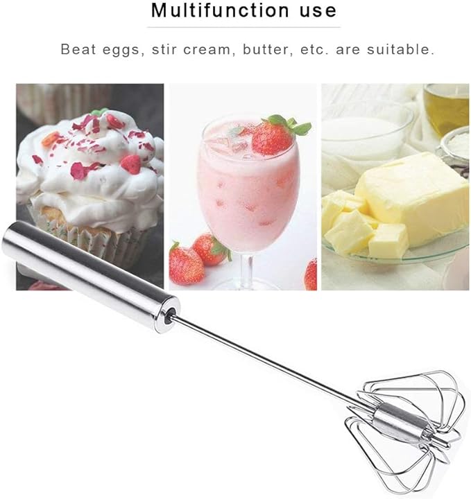 Egg Whisk, 12 Inch Semi-Automatic Egg Beater Stainless Steel Hand Mixers for Blending, Whisking, Beating, Premium Kitchen Utensil