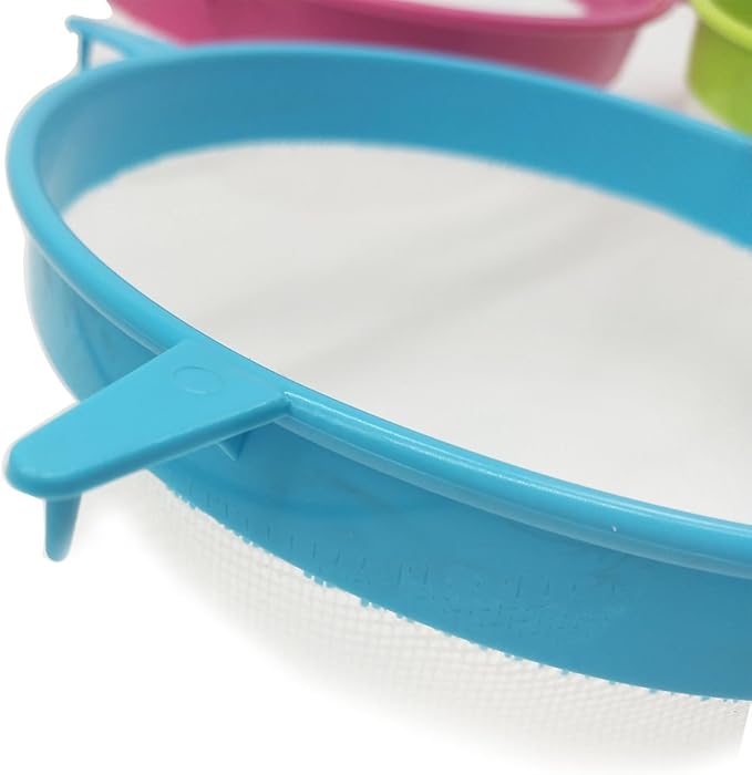 4Pcs Plastic Mesh Strainer Colander Set, Food Soy Milk Flour Sieve Long Handle Sieve Strainer Icing Sugar Sifters Fine Strainer Tea Filter