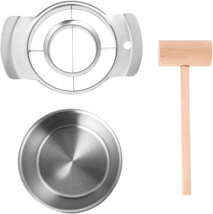 PRETYZOOM Pomegranate Peeling Tool with Container Bowl and Wooden Hammer, Stainless Steel Pomegranate Deseeder, Kitchen Arils Removal Tool