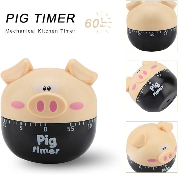 Cute Kitchen Timer, Piggy Wind up Timer Cooking Manual Kitchen Funny Mechanical Rotating Alarm for Kitchen Cooking Baking(Khaki)