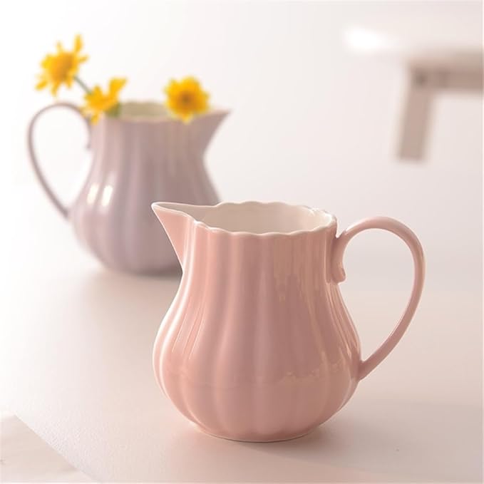 Sauce Boat Ceramic Coffee Milk Pitcher Floral Color Sauce Pot Gravy Boat With Handle Milk Pitcher(Pink)