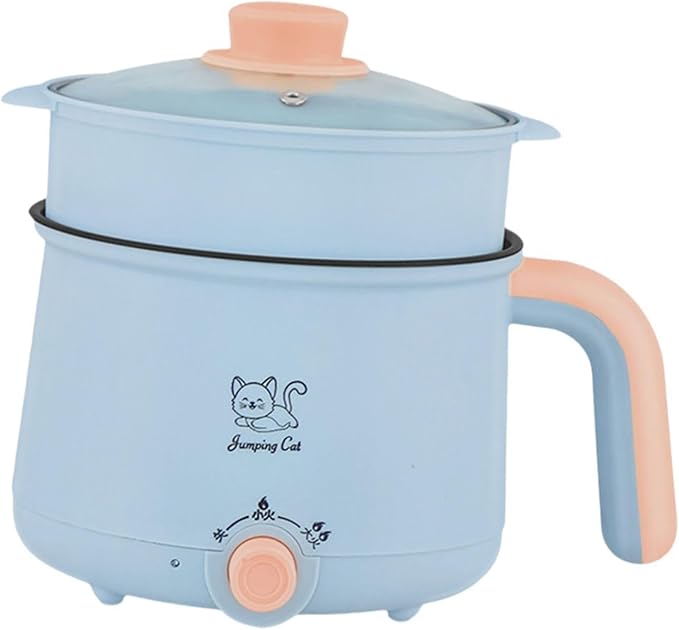 Electric Hot Pot 1.8L Ramen Cooker Cookware Multipurpose Soup Pot Noodles Pot Electric Cooker for Oatmeal Ramen Noodles Steak, Pot and PP Steamer