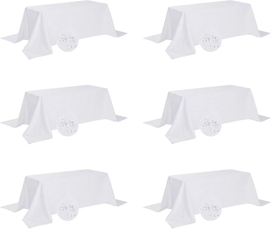 Fokitut 6 Pack Waterproof Rectangle Tablecloth, 90x132 Inch,Stain Resistant and Wrinkle Polyester Table Cloth, Fabric Table Cover for Kitchen Dining, Wedding, Party, Holiday Dinner-White