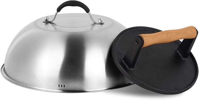 SHINESTAR Cast Iron Griddle Press with 12-Inch Melting Dome for Blackstone Griddle, Flat Top Grill & Griddle Accessories, Ideal for Patty, Burger, Bacon, Panini, Indoor and Outdoor Cooking