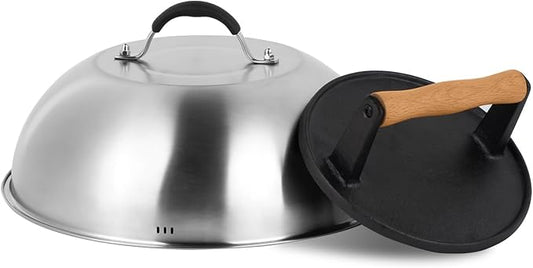 SHINESTAR Cast Iron Griddle Press with 12-Inch Melting Dome for Blackstone Griddle, Flat Top Grill & Griddle Accessories, Ideal for Patty, Burger, Bacon, Panini, Indoor and Outdoor Cooking