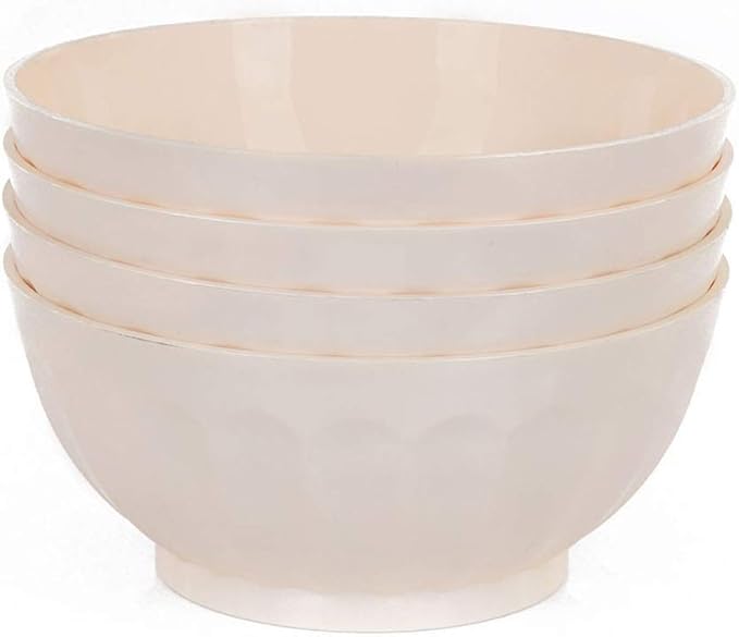 Mintra Unbreakable Plastic Bowl, CREAM 4pk - Large, 1.8L, 60oz, 7.75inW x 3.25inH - (Part Of A Set) - Salad, Snacks, Breakfast Cereal, Fruit, Popcorn, Soup, Colorful, Shatterproof, BPA Free