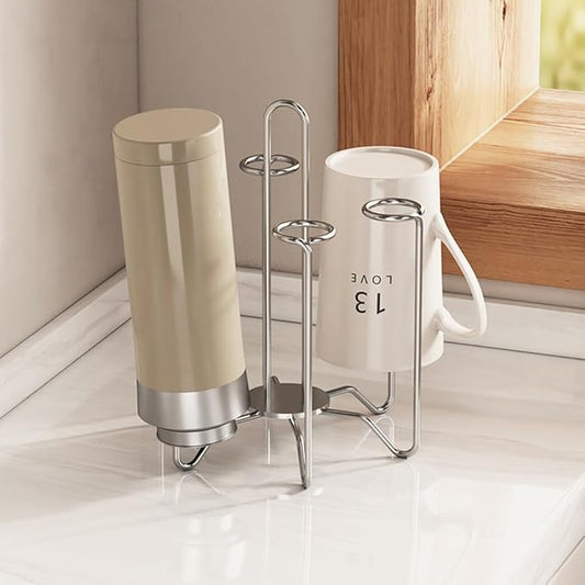 Cup Drying Rack Stand, Stainless Steel 6 Cups Mug Drying Rack Drainer Holder, Countertop Cup Rack Dryer for Glasses, Tumbler, Water Bottle