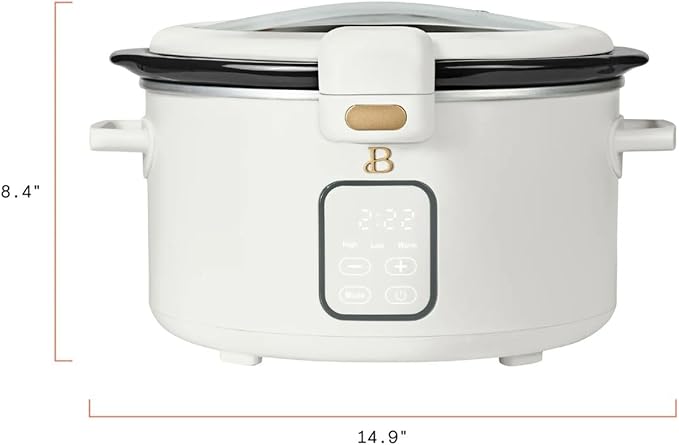 4QT Programmable Slow Cooker with Hinged Lid, Touch Display, Multiple Heat Settings, Ideal for Family Meals