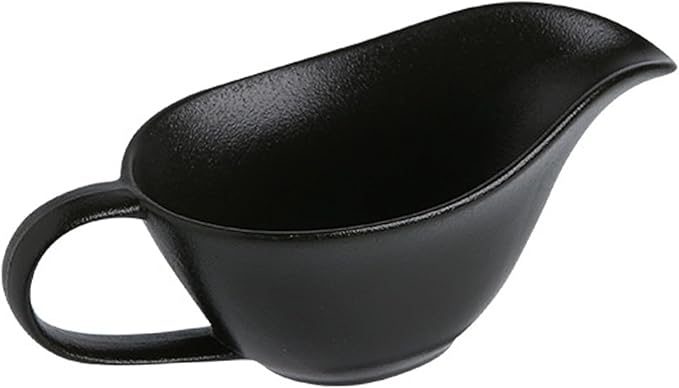 Gravy Container, Gravy Boat 200ml Ceramics Pourer with Spout and Handle Sauce Cup for Home Hotel Restaurant Black, Bowl