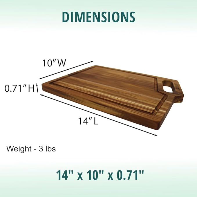 EcoDecors 3 Piece Teak Wood Cutting Board Set, FSC Certified Edge Grain Wood with Juice Groove and Handle, Serving Boards for Chopping and Carving