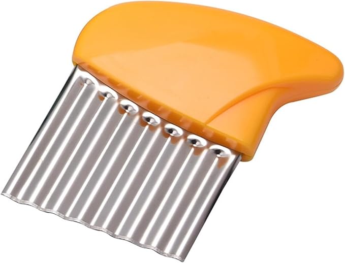 1pc Yellow Crinkle Cutter,Strong and Long-Lasting Stainless Steel Potato Carrot Chip Vegetable Crinkle Wavy Chopper Cutter,Fry Slicer Kitchen Gadget For Home Kitchen Camping,Mandolines and Slicers