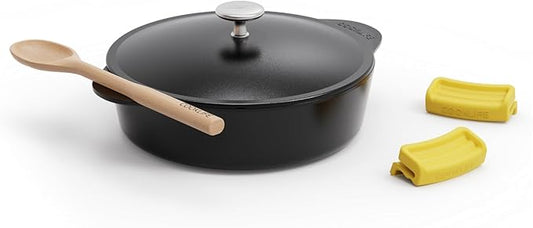 COOKLIFE 5.5 Quart Lightweight Pre-Seasoned Cast Iron Dutch Oven with Lid - Smooth Polished Surface, Easy to Clean Cast Iron Pot Use in the Oven, on the Stove or Grill, Over a Campfire
