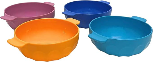 Mintra Home Unbreakable Plastic Bowl 4pk - Shatterproof, BPA Free, Reusable, Party Cups, BBQ, Colorful Set, indoors and outdoors (Lavender, Dark Blue, Turquoise, Saffron Small with Handles - 550ml)