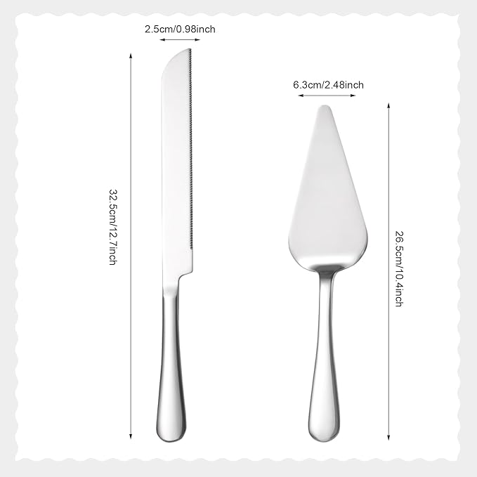 KSENDALO Wedding Cake Knife and Server Set - Stainless Steel Elegant Cake Cutting Set for Weddings, Birthdays, Celebrations - Mirror Finish, Heavy Duty