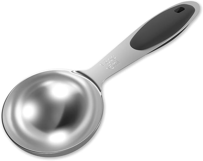 LEIFENY 1PCS 1 Tbsp(3tsp, 1/2oz, 15ml) Single Measuring Spoon with Black Silicone Grip, Stainless Steel Individual Measure Scoop Only