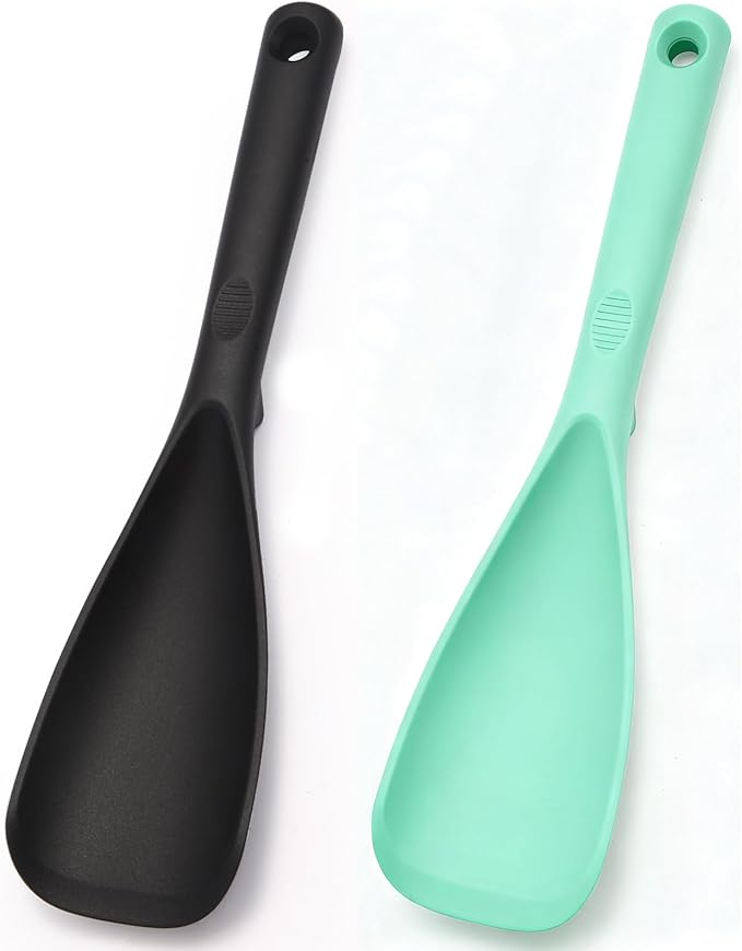Multifunction Cooking Spoons for Nonstick Cookware, Seamless Design Silicone Spatula Spoon for Mixing, Scoop and Scrape, Dishwasher Safe, Black & Aqua Sky