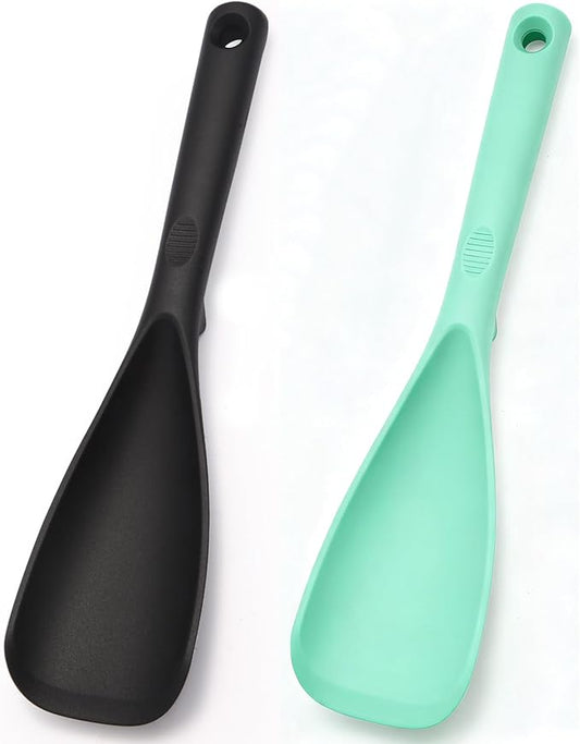 Multifunction Cooking Spoons for Nonstick Cookware, Seamless Design Silicone Spatula Spoon for Mixing, Scoop and Scrape, Dishwasher Safe, Black & Aqua Sky
