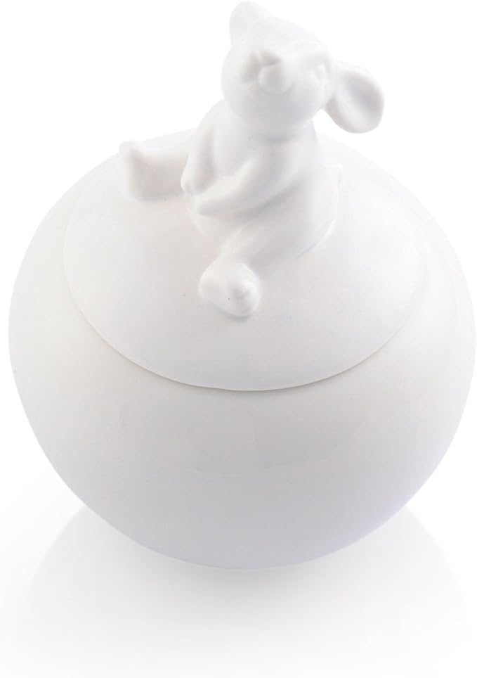 Arthur Court Sugar Bowl, White Stoneware, Setting Bunny Design on Lid, Durable and Easy to Clean - Whimsical and Elegant, Perfect for Tea or Coffee Time, Enhances Easter Table Décor