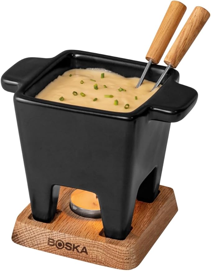Boska Tealight Tapas Fondue Set - Best for Cheese or Chocolate - Microwave Safe Ceramic Hot Pot Chocolate Fountain Snack - Wedding Registry Items Small Kitchen Appliances - 200 mL Pro Collection