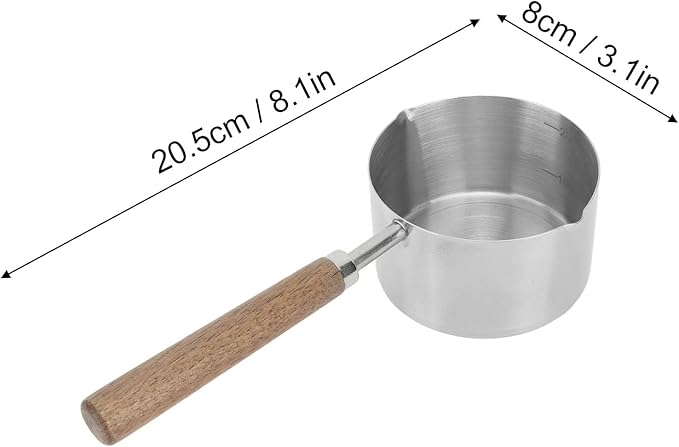 Alomejor Small Sauce Pan, 304 Stainless Steel Butter Warmer with Walnut Handle, 200ml Flat Bottom Pot for Melting Butter and Camping Cooking