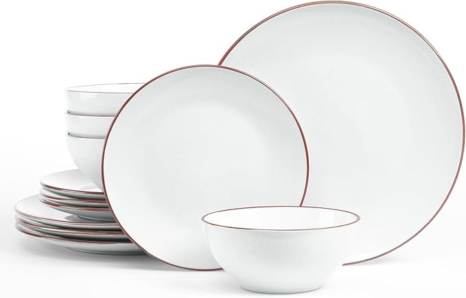 Famiware Venus Dinnerware Sets, 12 Piece Dish Set, Plates and Bowls Sets for 4, White