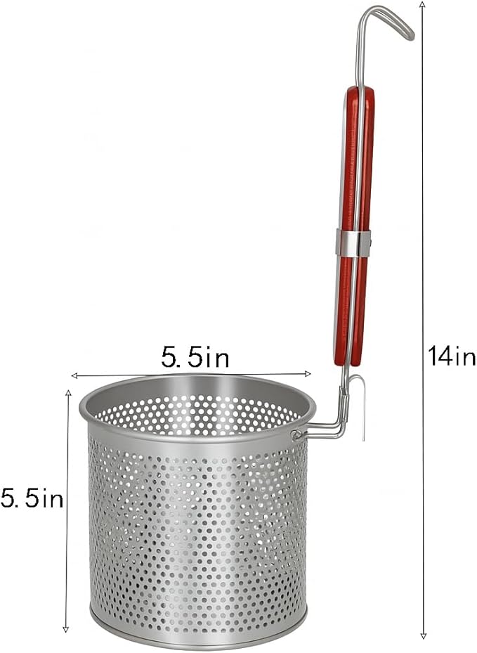 6PCs Mesh Pasta Basket Food Strainer Insert For Pot, Colander with Round Wooden Handle Stainless Steel Mesh Spider Strainer for Pasta Noodles Dumpling Vegetable