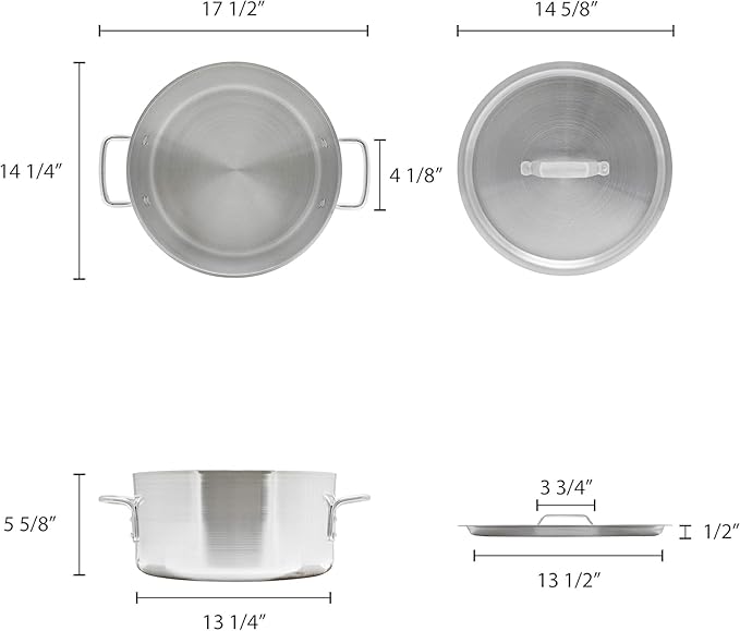 TrueCraftware- 14 qt. Aluminum Brazier Pot with Cover 6mm Thickness- Heavy Weight Cookware Braiser Braising Pan Perfect Roasting Baking Sauteing Searing and Pan Frying Mirror-Finished