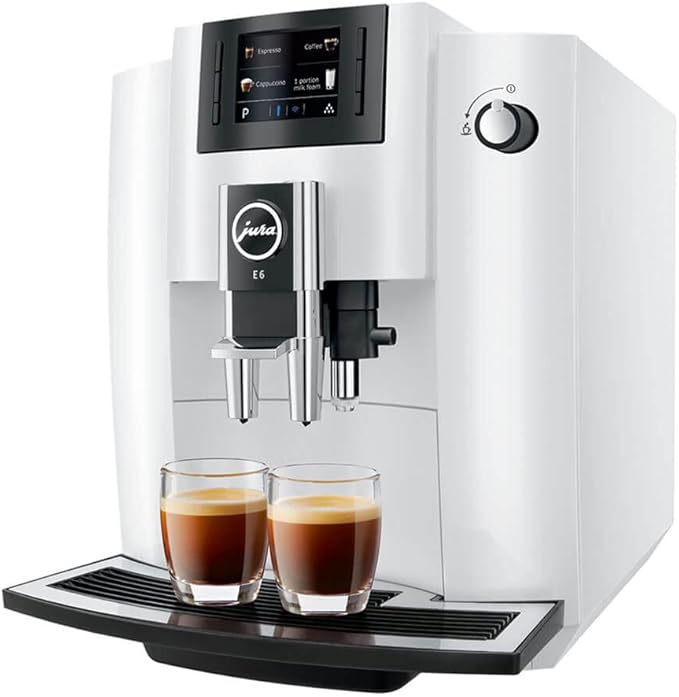 Jura 15559 E6 Automatic Espresso Machine with Easy Cappuccino Function, Intelligent Preheating and 2.8-Inch Color Display (Piano White)