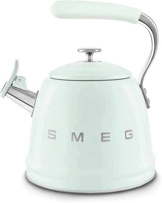 SMEG Stovetop Whistling Kettle – 50s Retro Style, 2.3 Liter (10 Cup / 2.4 Quart) Stainless Steel Tea Kettle with Iconic Design & Whistle – Premium Kitchen Statement Piece-Pastel Green
