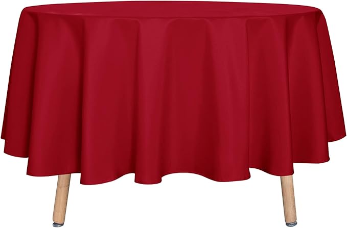 sancua Round Tablecloth - 90 Inch - Water Resistant Spill Proof Washable Polyester Table Cloth Decorative Fabric Table Cover for Dining Tables, Buffet Parties and Camping, Red