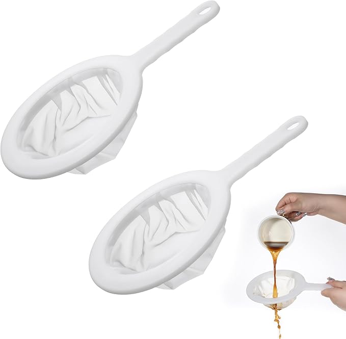 2Pcs Ultra Fine Mesh Strainer, 120 Mesh Nylon Food Juice Strainer with Non-Slip Plastic Handle Yogurt Fine Mesh Sieve Kitchen Colander Mini Brine Shrimp Separation Net for Coffee Milk Yogurt White