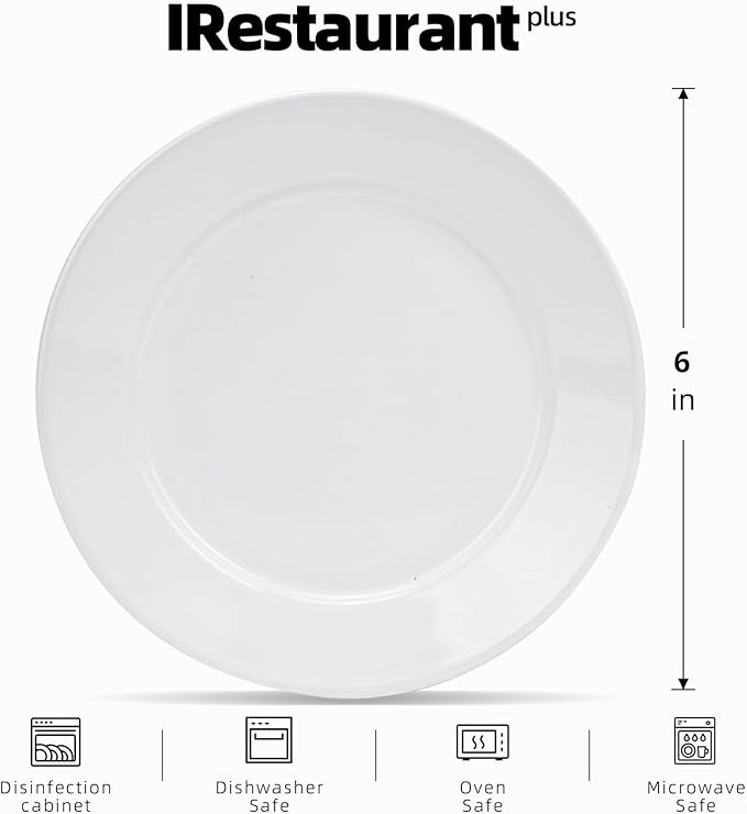 Wide Rim Bone China Commercial Grade Restaurant Plate, Elegance White Plate 6", Case of 12