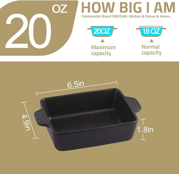 Sweejar Ceramic Baking Dish, Rectangular Small Baking Pan with Double Handles, 20 Oz for Cooking, Brownie, Kitchen, 6.5 x 4.9 x 1.8 Inches(Turquoise)