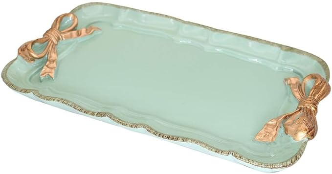 Vintage Decorative Tray Jewelry Tray Towel Tray Storage Tray Rings Necklace Bracelets Earrings Trays Cosmetics Jewelry Organizer Retro Design Bow Decor Resin Plate Coquette Room Decor (Green)