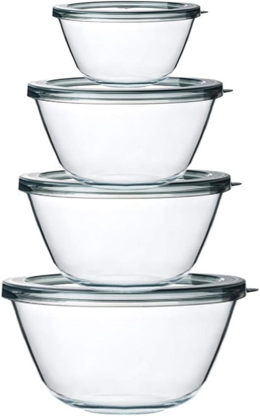 M MCIRCO Glass Mixing Bowls with Lids, 4 Packs Glass Bowl Set, Nesting Bowls for Meal Prep, Food Storage, Bowls For Cooking, Baking, BPA-Free, 0.8/1.7/2.9/4.8 Qt