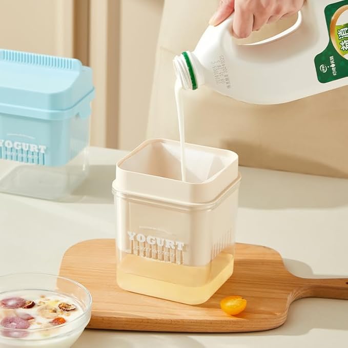 Greek Yogurt Strainer with Spring Pressure Filtration. Ultra-Fine Mesh Whey Separator, BPA-Free for Homemade Cheese, Versatile Food Filter for Cold Brew Coffee, Vegetable & Fruit Straining (Cream)