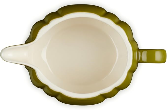 Le Creuset Stoneware Pumpkin Gravy Boat with Lid, 14 oz., Olive