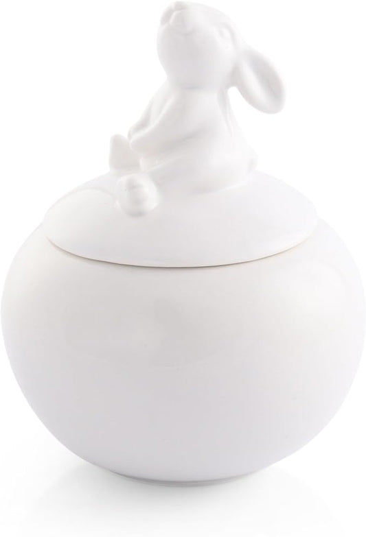 Arthur Court Sugar Bowl, White Stoneware, Setting Bunny Design on Lid, Durable and Easy to Clean - Whimsical and Elegant, Perfect for Tea or Coffee Time, Enhances Easter Table Décor