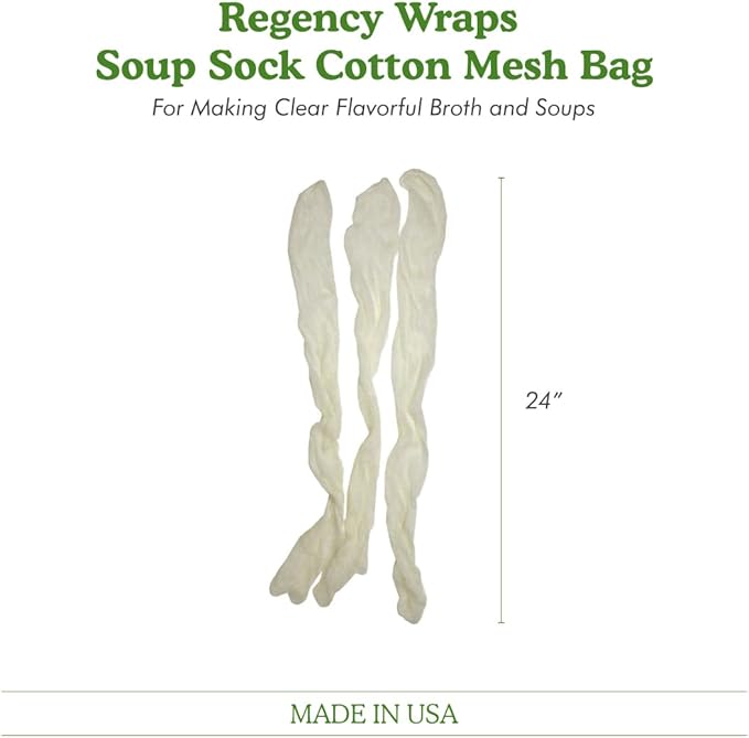 Regency Wraps Soup Socks, Cotton Mesh Bags for Making Clear Flavorful Broth and Soups, Natural 100% Cotton, 24" Pack of 6, Great for Chicken, Veggies, Eggs and More