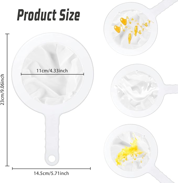 WXJ13 3 Pieces Ultra-Fine Nylon Mesh Strainer, Food Yogurt Mesh, Plastic Sieve Fine Mesh Colander with Handle for Filtering Juice Milk Soy Coffee Honey Wine Yogurt (100/200/400Mesh)