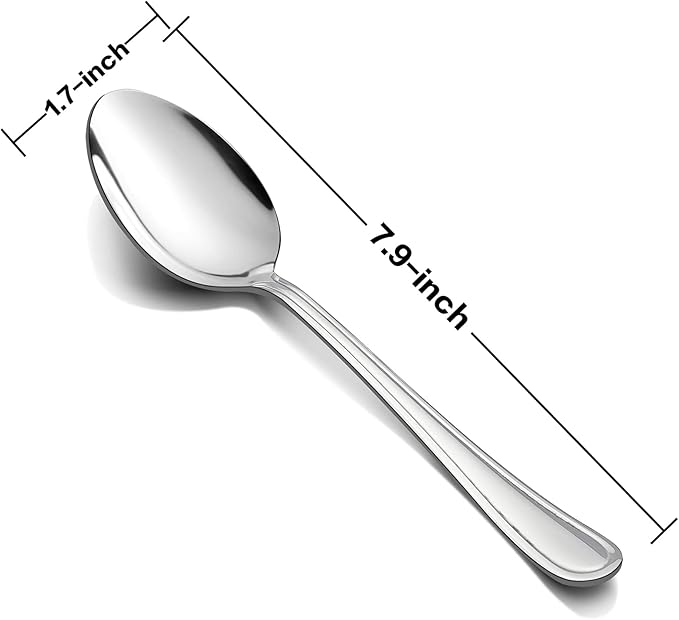 Dinner Spoons Set of 12, E-far 7.9 Inch Stainless Steel Soup Spoons Tablespoons for Home, Kitchen or Restaurant, Non-toxic & Mirror Polished, Easy to Clean & Dishwasher Safe