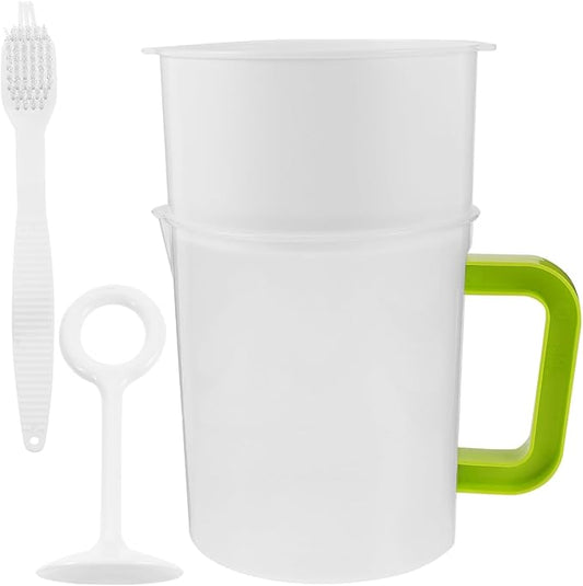 PRETYZOOM Soy Milk Filter Cup Set with Fine Mesh Strainer and Cleaning Brush Reusable Food Strainer for Juice Yogurt Nut Milk and Tea Filtration 8.50 Inch Diameter
