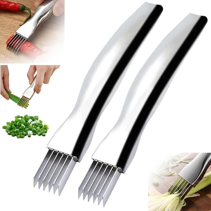 Shred Silk The Knife, 2024 Stainless Steel Finger Guard Green Onion Cutter Shred Silk Knife Set, Kitchen Safe Steel Slicing Tool for Hands Kitchen Vegetable Cutter for Chopping, Cutting