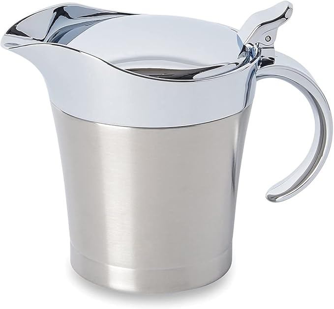 16Oz Stainless Steel Gravy Boat - Double Insulated with Hinged Lid