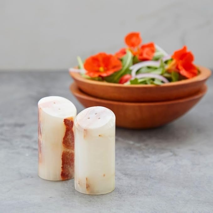 Pink Green Onyx Marble Stone Salt Pepper Shakers